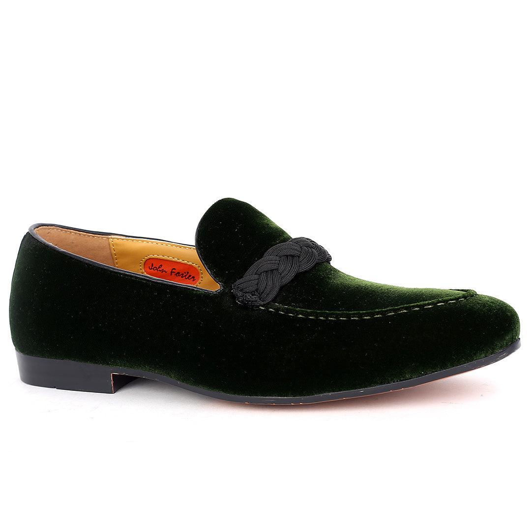 John Foster Twisted Woven Strap Green Suede Leather Men's Shoe - Obeezi.com
