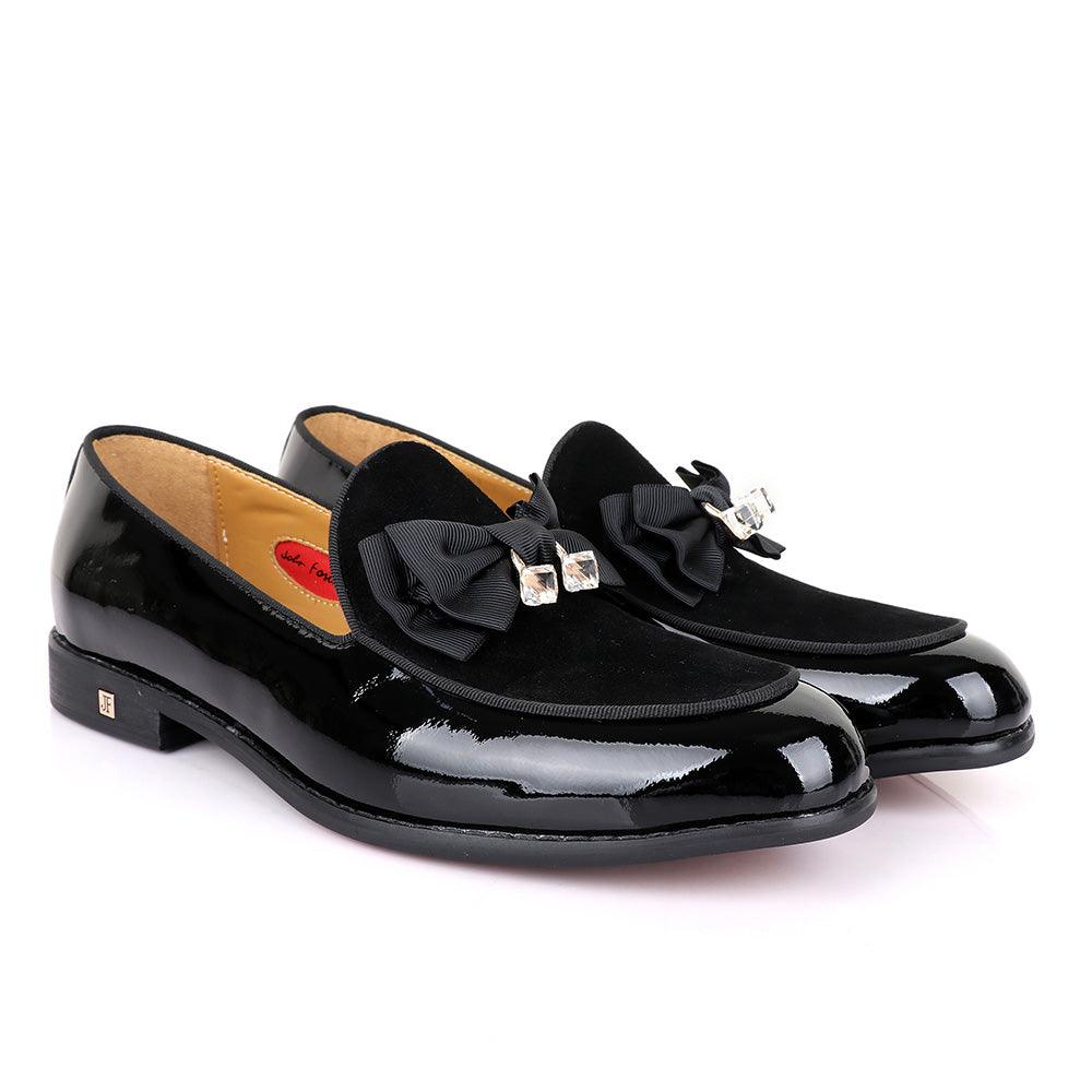 John Foster Upper Suede Patent Leather Black Shoe - Obeezi