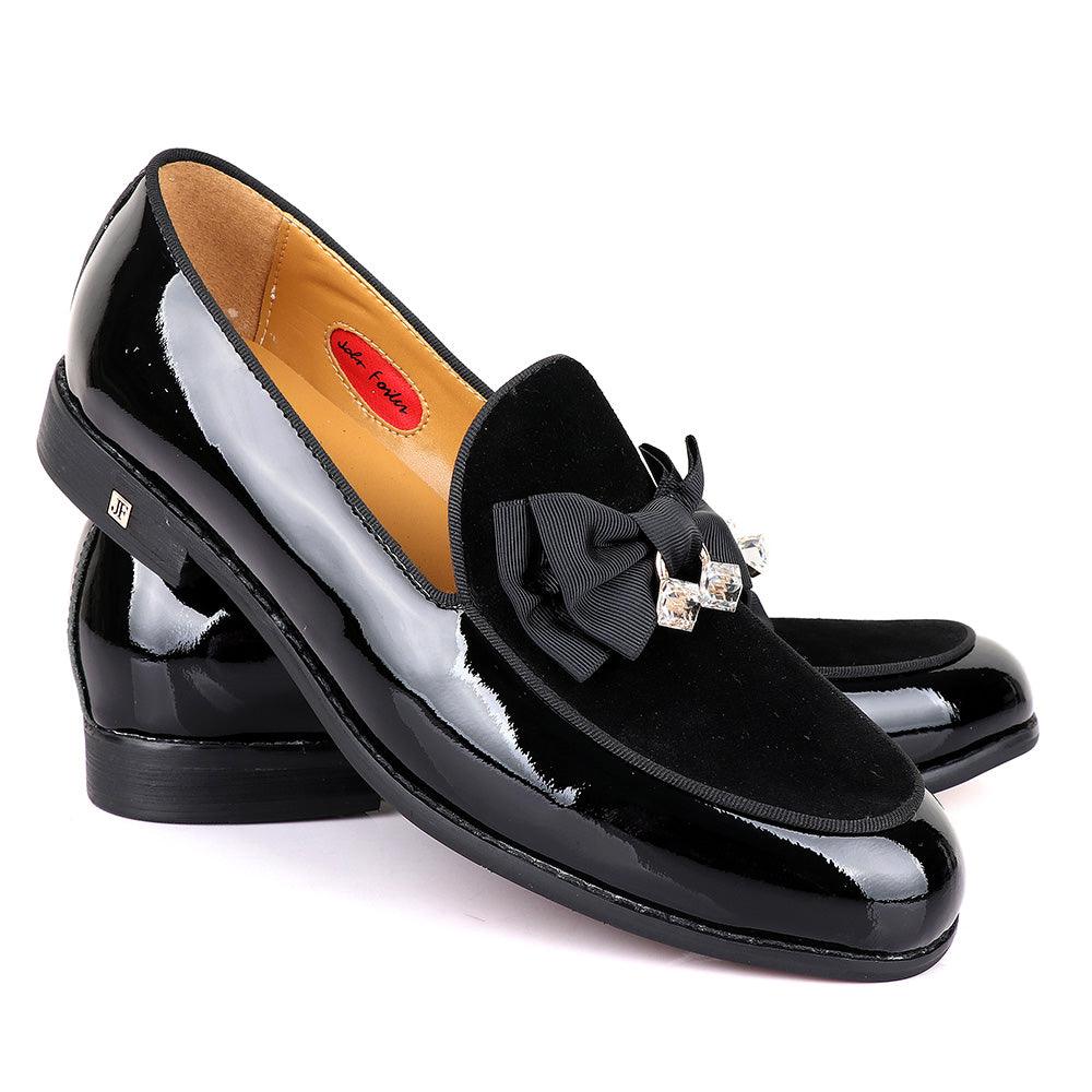 John Foster Upper Suede Patent Leather Black Shoe - Obeezi