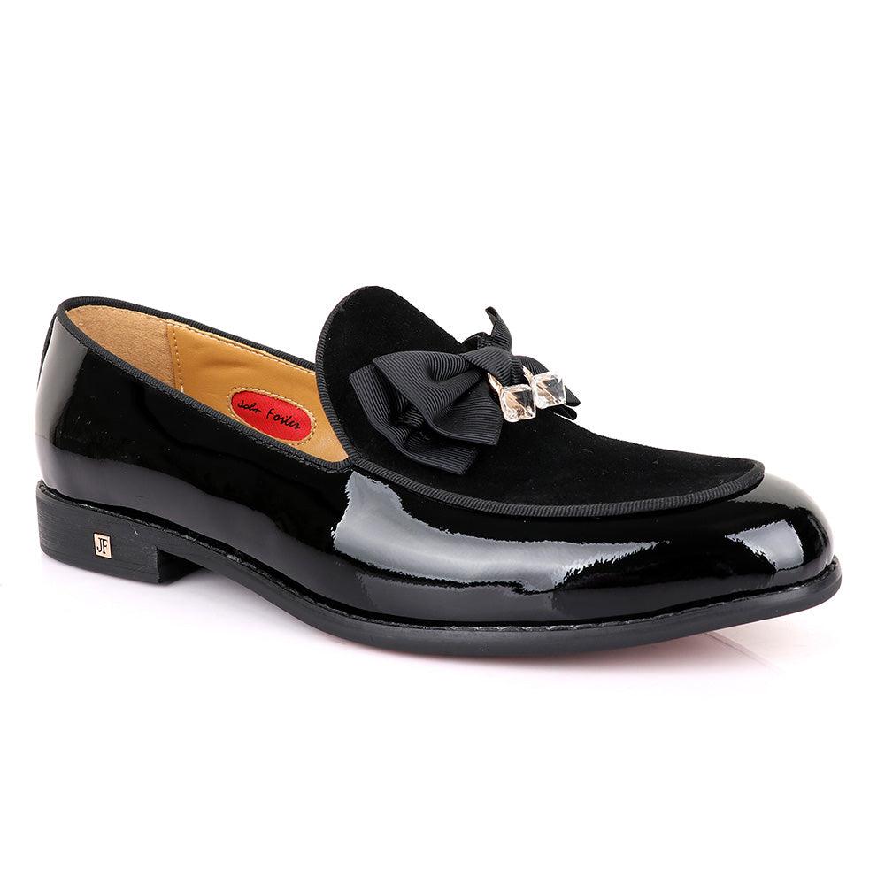 John Foster Upper Suede Patent Leather Black Shoe - Obeezi