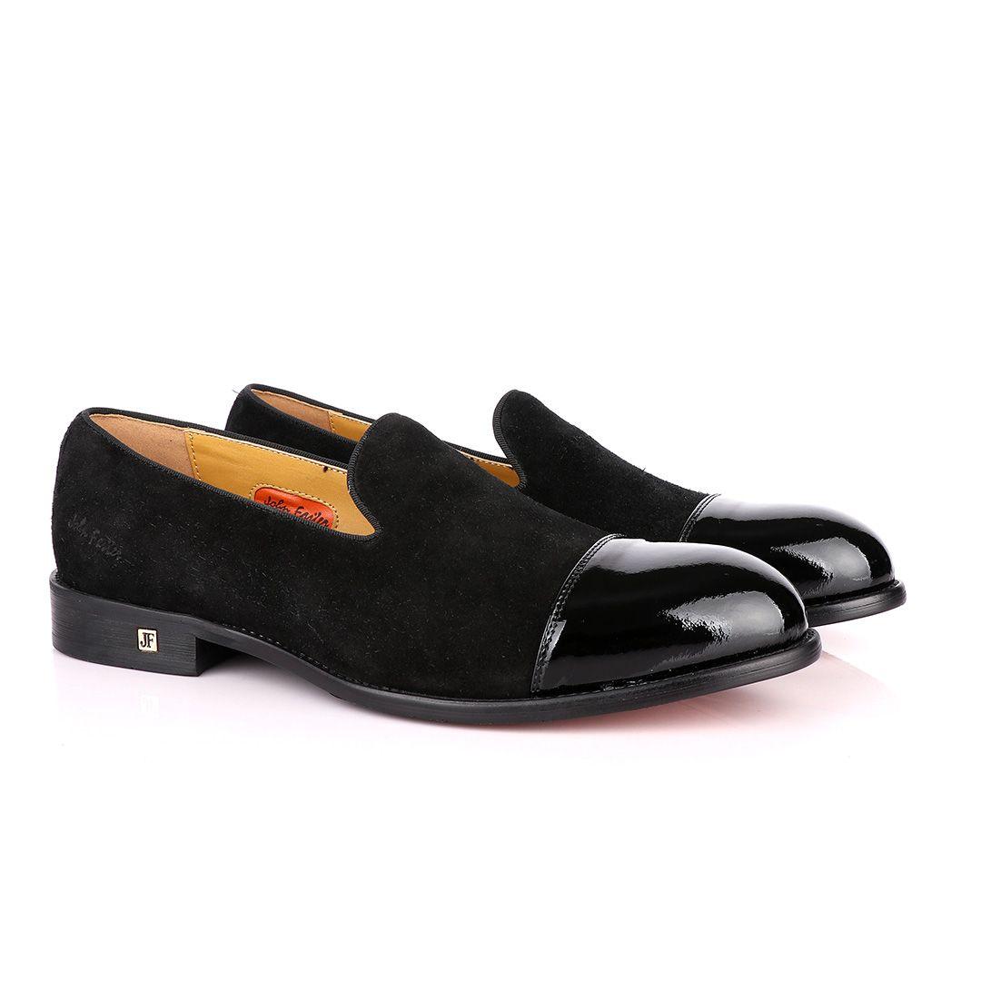 John Foster Wetlips Suede Black Loafer Shoe - Obeezi