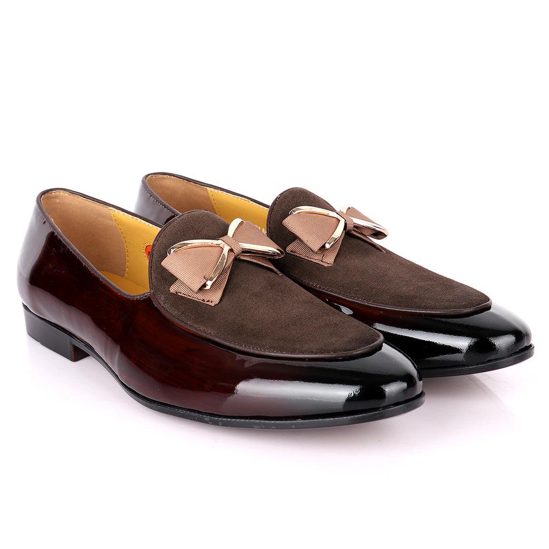 John Foster Wetlips With Half Suede Bow Designed Men's Shoe- Coffee - Obeezi.com