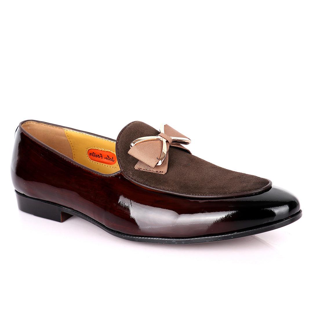 John Foster Wetlips With Half Suede Bow Designed Men's Shoe- Coffee - Obeezi.com