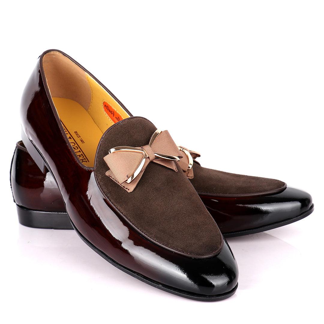 John Foster Wetlips With Half Suede Bow Designed Men's Shoe- Coffee - Obeezi.com