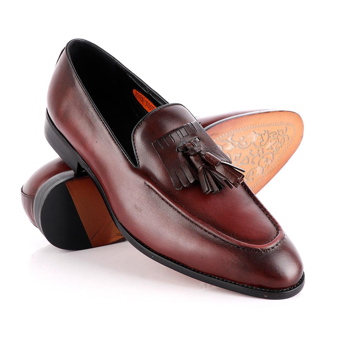 John Foster Wine Leather Slip on Mocassin with Tassels - Obeezi