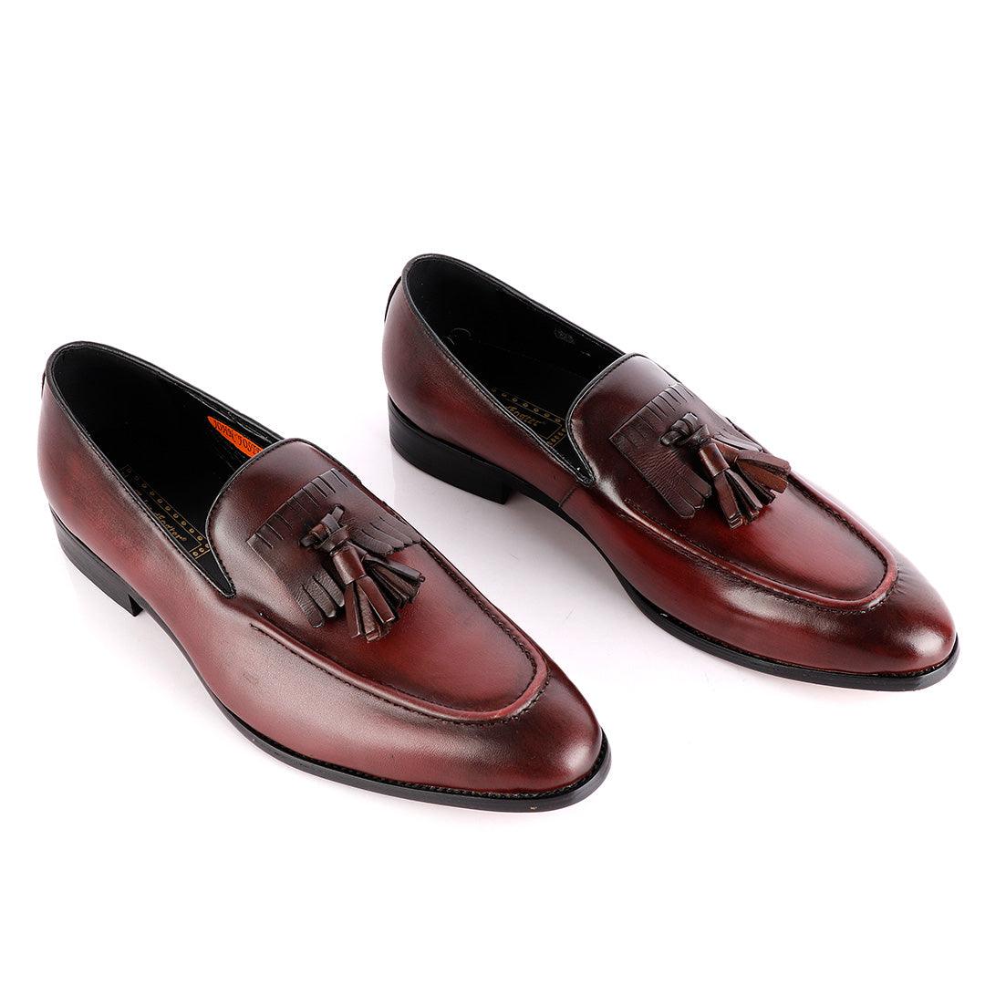 John Foster Wine Leather Slip on Mocassin with Tassels - Obeezi