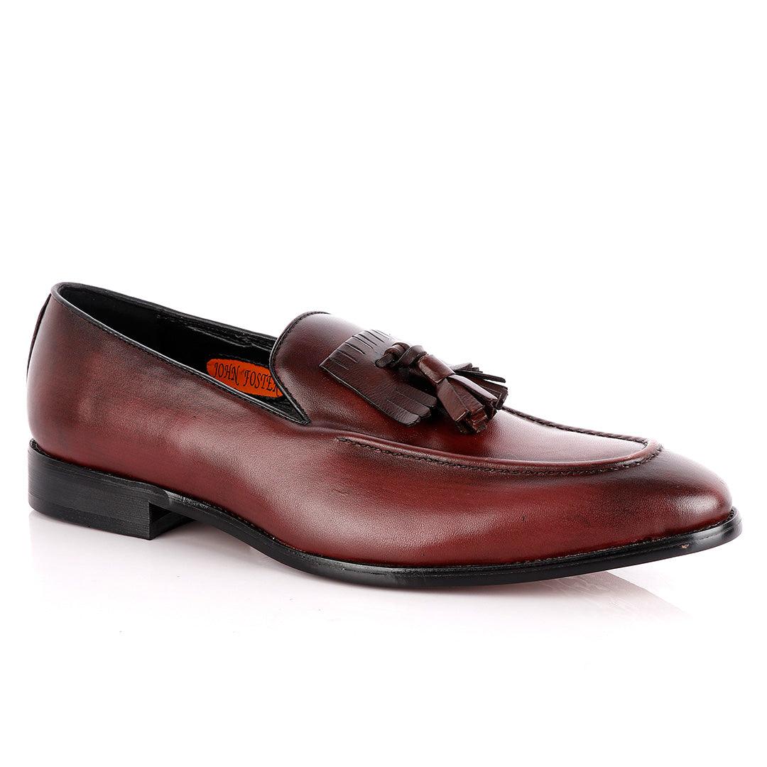 John Foster Wine Leather Slip on Mocassin with Tassels - Obeezi