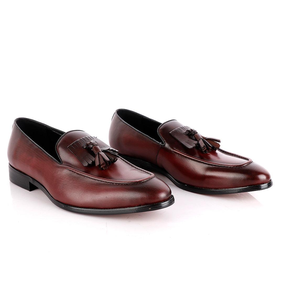 John Foster Wine Leather Slip on Mocassin with Tassels - Obeezi