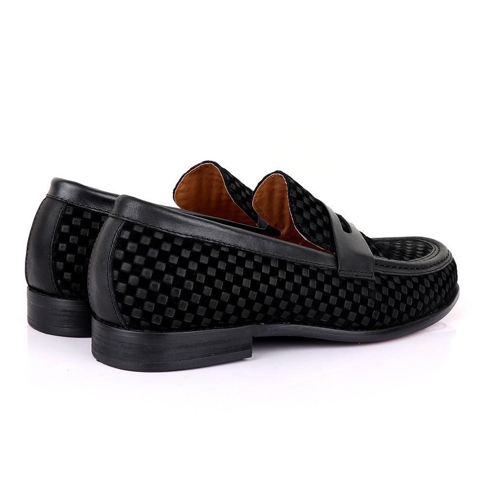 John Foster With Full Suede Checkered Design Leather-Black - Obeezi