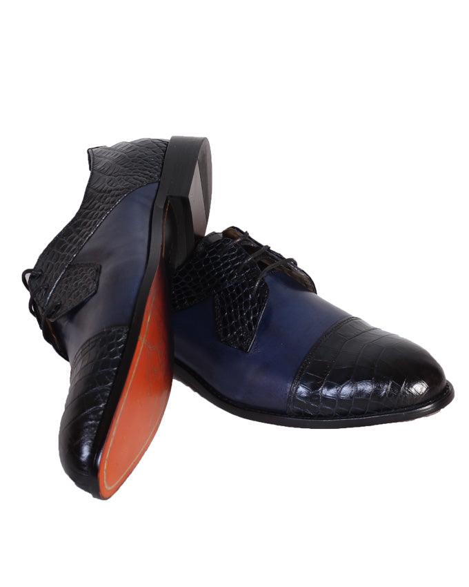 John Foster Woven Derby Lace Up Shoe - Blue - Obeezi