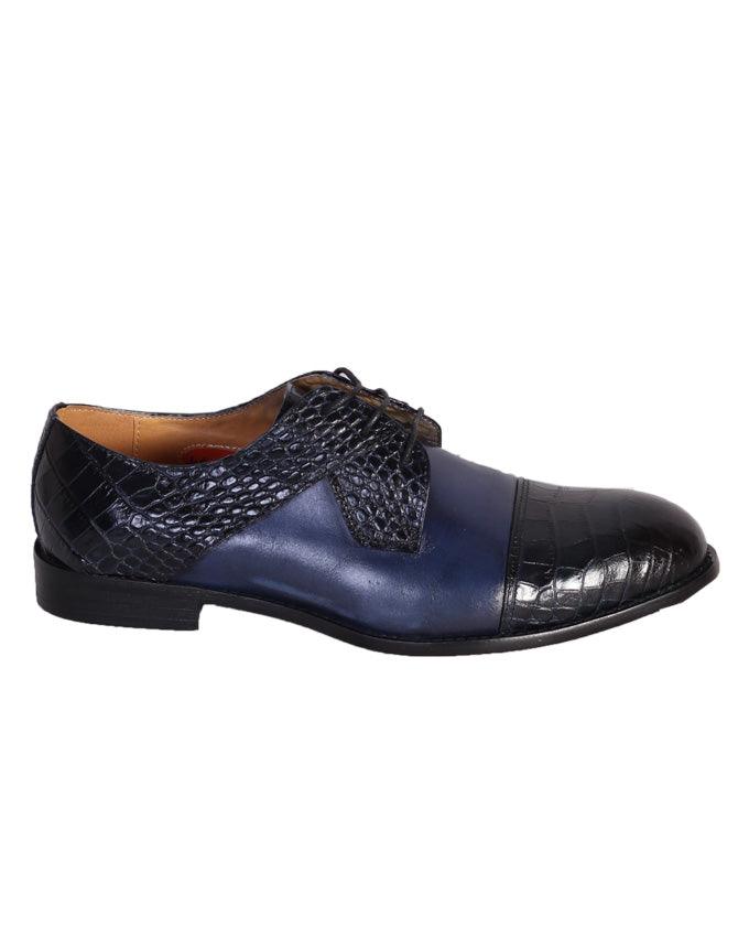 John Foster Woven Derby Lace Up Shoe - Blue - Obeezi