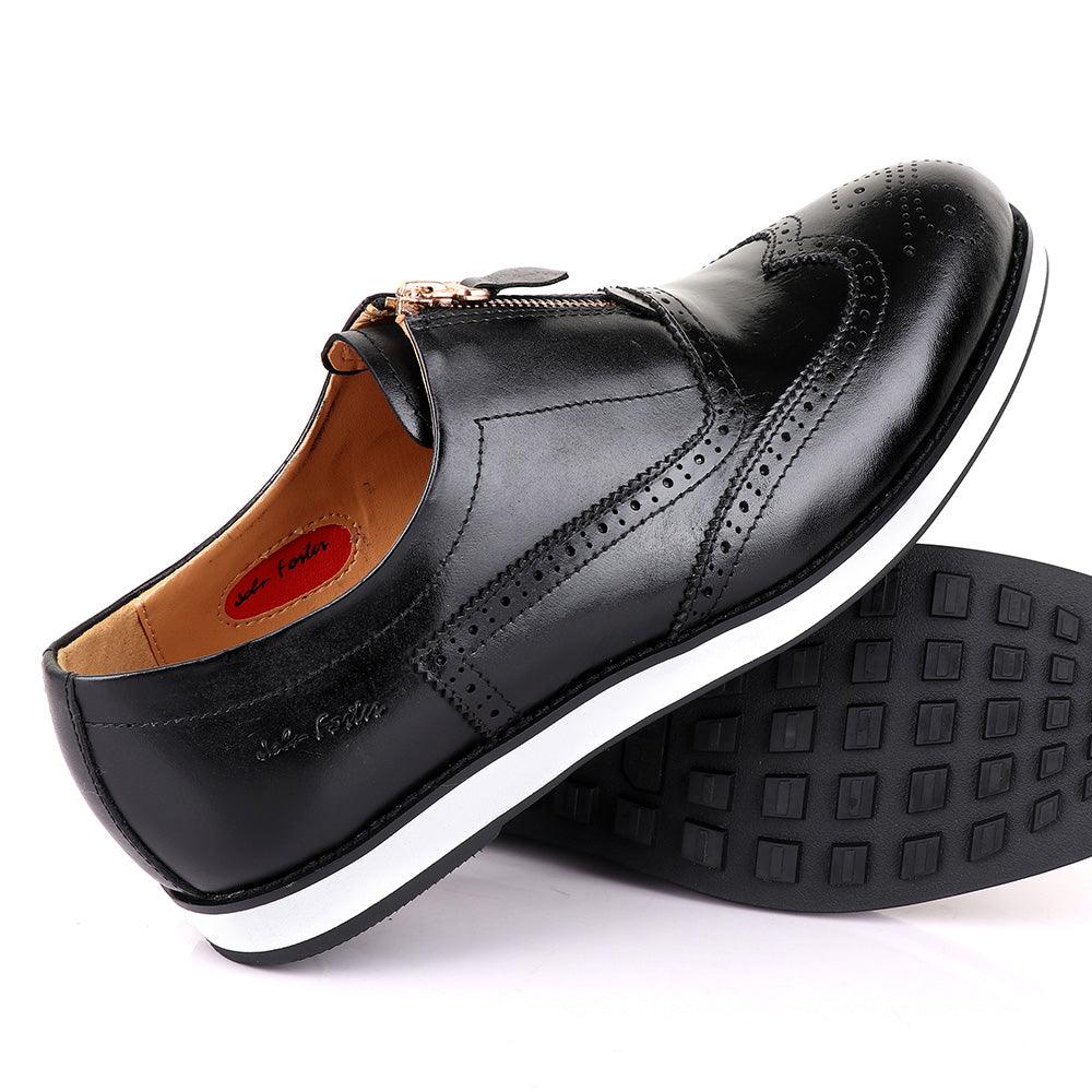John Foster Zip Up Black Formal Shoe - Obeezi