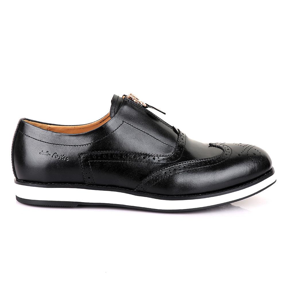 John Foster Zip Up Black Formal Shoe - Obeezi