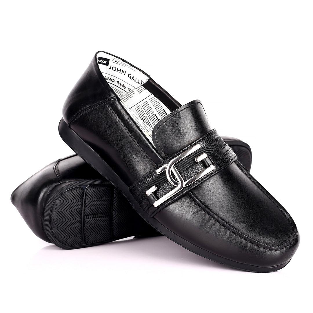John Galliano Exquisite Double G Logo Designed Leather Shoe - Black - Obeezi.com