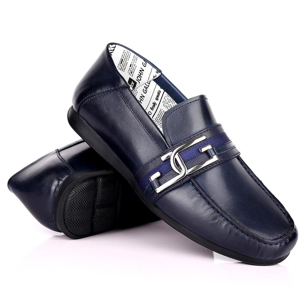 John Galliano Exquisite Double G Logo Designed Leather Shoe - Blue - Obeezi.com