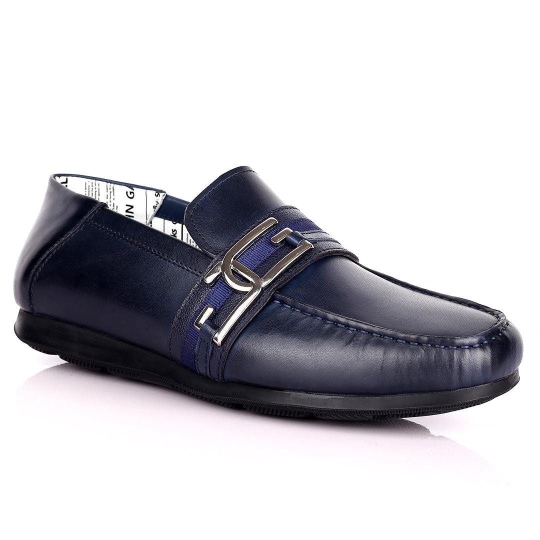 John Galliano Exquisite Double G Logo Designed Leather Shoe - Blue - Obeezi.com