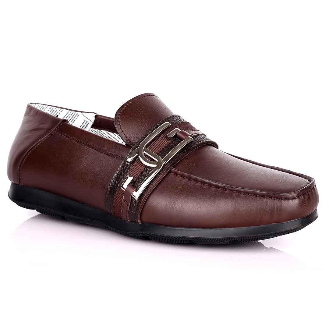 John Galliano Exquisite Double G Logo Designed Leather Shoe - Coffee - Obeezi.com