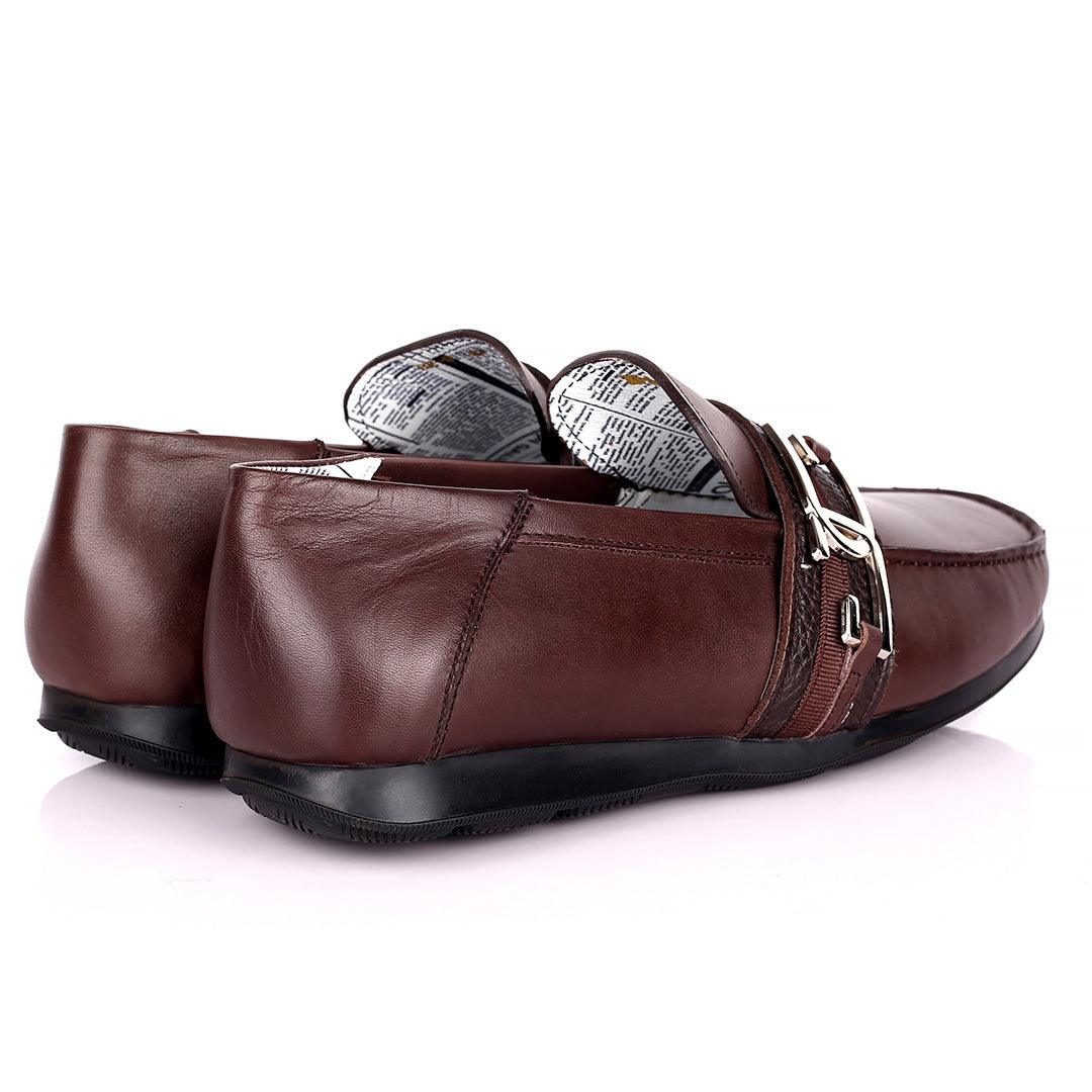John Galliano Exquisite Double G Logo Designed Leather Shoe - Coffee - Obeezi.com