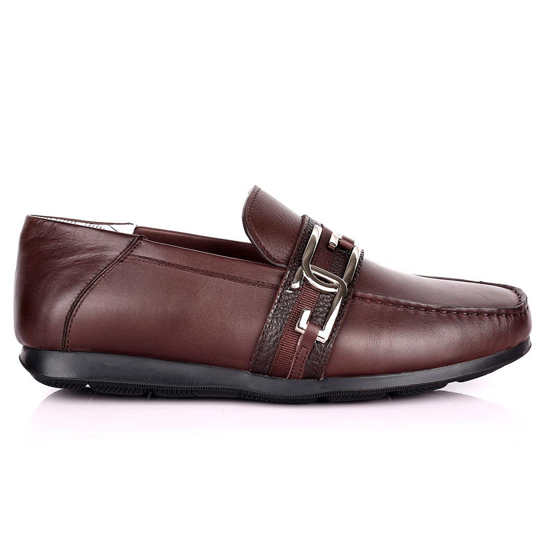 John Galliano Exquisite Double G Logo Designed Leather Shoe - Coffee - Obeezi.com