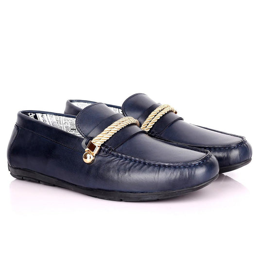 John Galliano Exquisite Gold Double Roped Designed Leather Shoe - Blue - Obeezi.com
