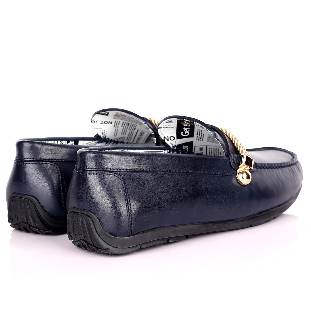 John Galliano Exquisite Gold Double Roped Designed Leather Shoe - Blue - Obeezi.com