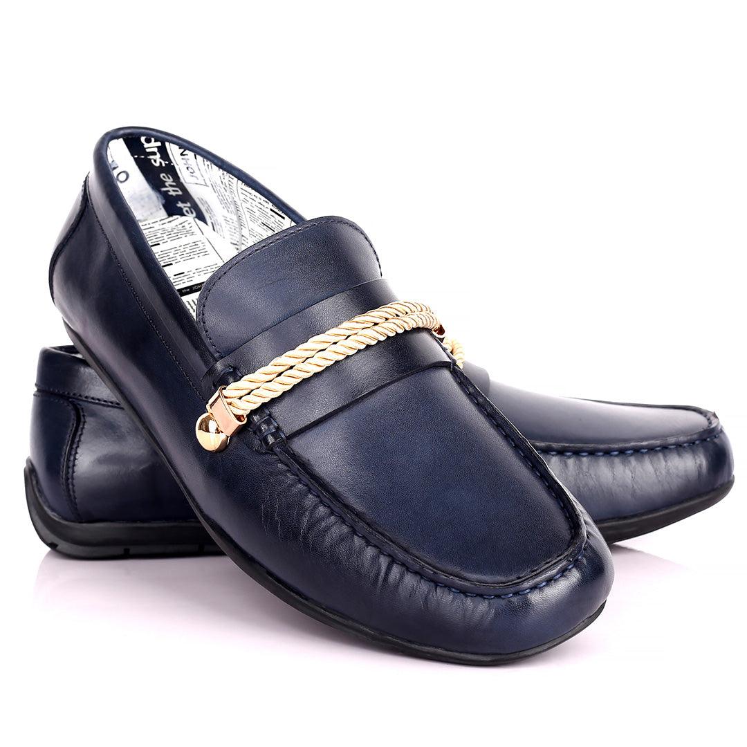 John Galliano Exquisite Gold Double Roped Designed Leather Shoe - Blue - Obeezi.com