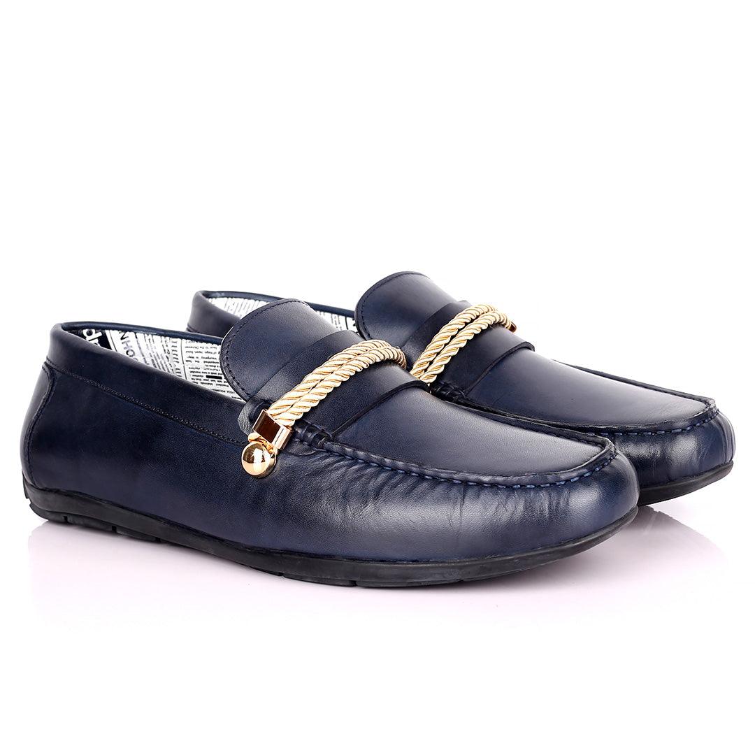 John Galliano Exquisite Gold Double Roped Designed Leather Shoe - Blue - Obeezi.com