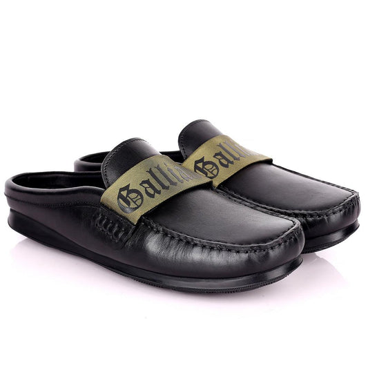 John Galliano Exquisite Green Branded Belted Leather Half Shoe - Black - Obeezi.com