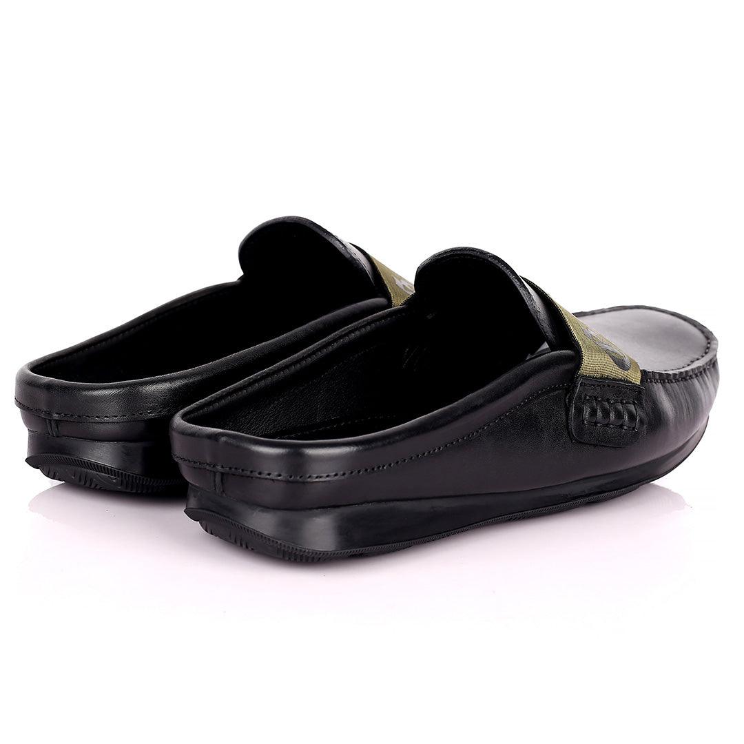 John Galliano Exquisite Green Branded Belted Leather Half Shoe - Black - Obeezi.com