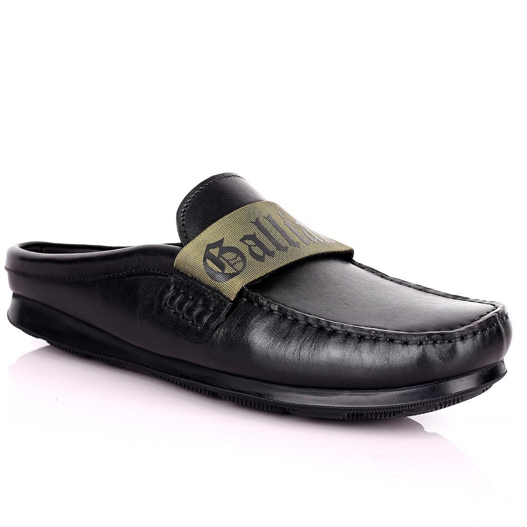 John Galliano Exquisite Green Branded Belted Leather Half Shoe - Black - Obeezi.com