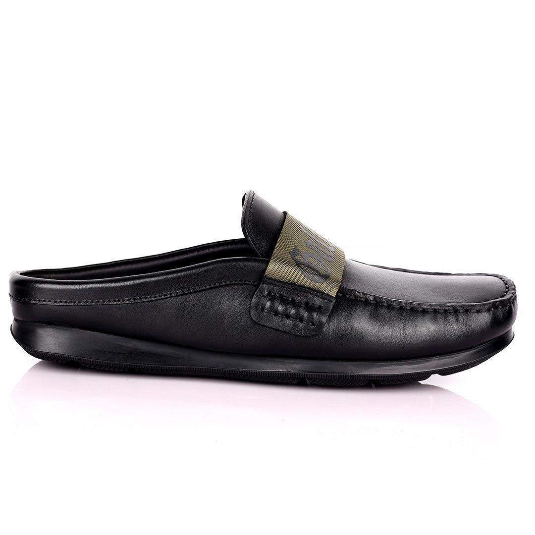 John Galliano Exquisite Green Branded Belted Leather Half Shoe - Black - Obeezi.com