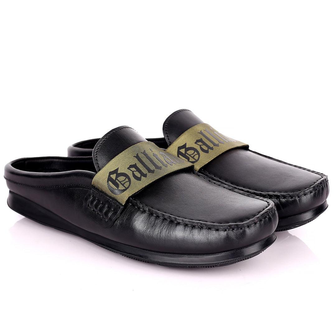 John Galliano Exquisite Green Branded Belted Leather Half Shoe - Black - Obeezi.com