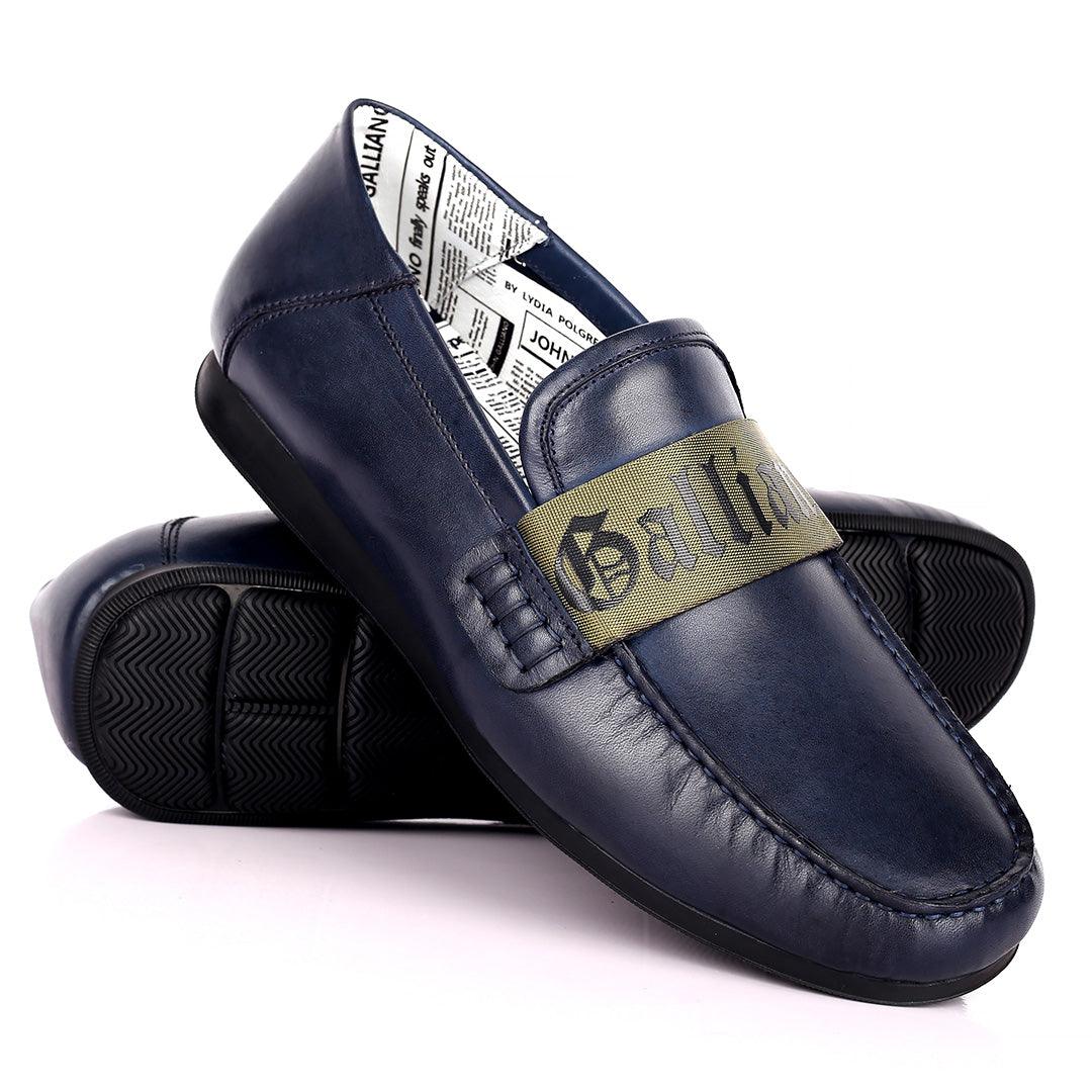 John Galliano Exquisite Green Branded Belted Leather Shoe - Blue - Obeezi.com