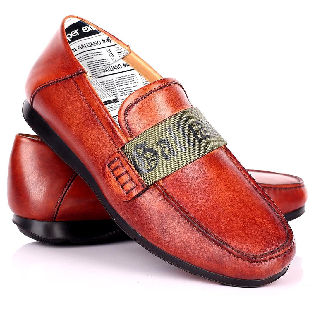 John Galliano Exquisite Green Branded Belted Leather Shoe - Brown - Obeezi.com