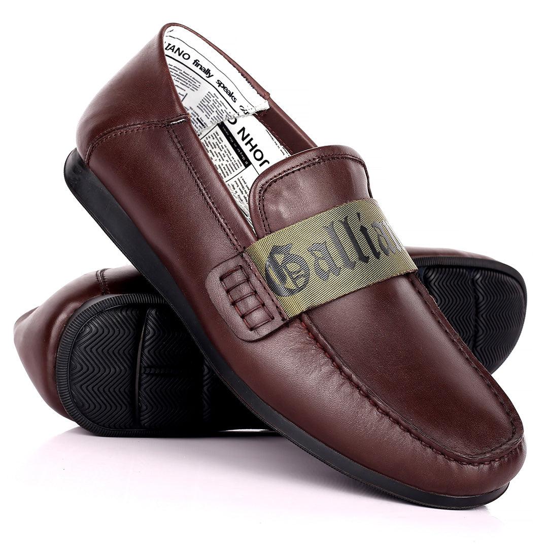 John Galliano Exquisite Green Branded Belted Leather Shoe - Coffee - Obeezi.com