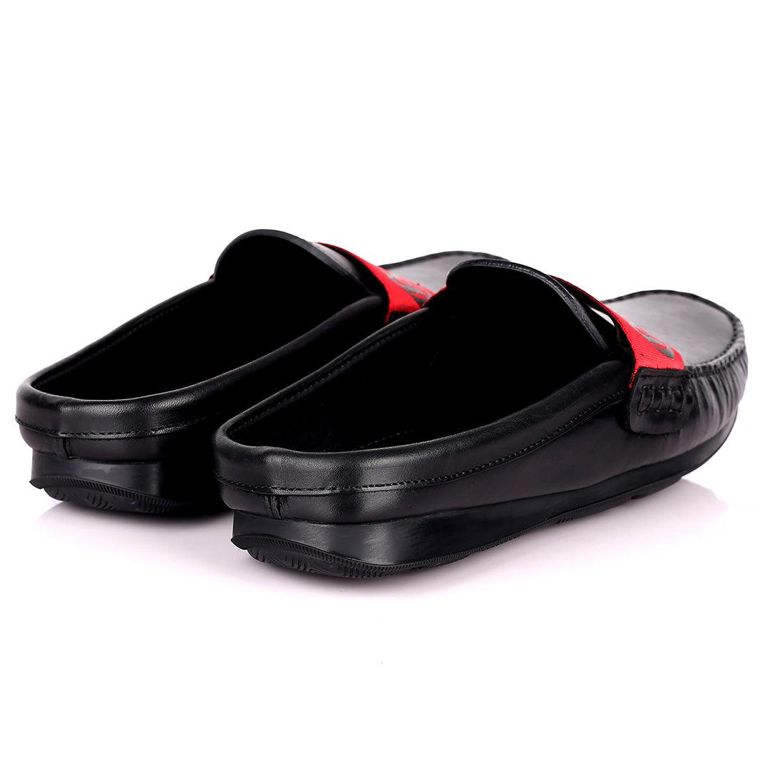 John Galliano Exquisite Red Branded Belted Leather Half Shoe - Black - Obeezi.com