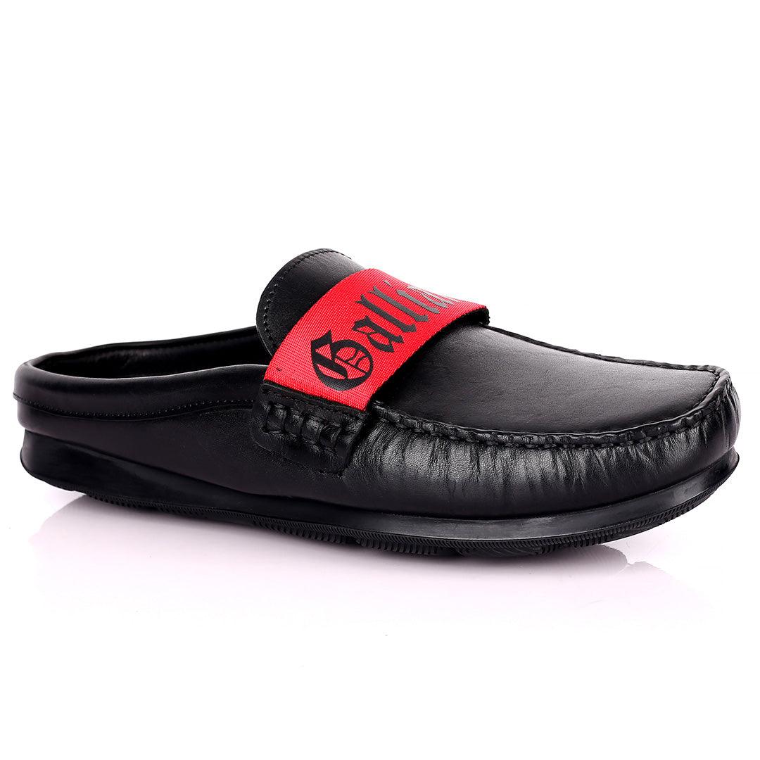 John Galliano Exquisite Red Branded Belted Leather Half Shoe - Black - Obeezi.com