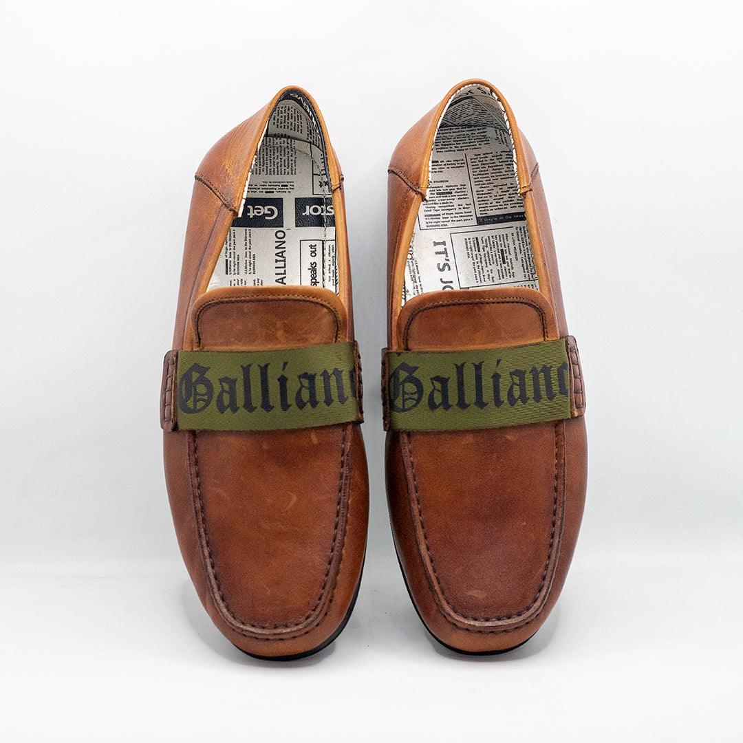 John Galliano Green Branded Belted Leather Shoe - Brown - Obeezi.com