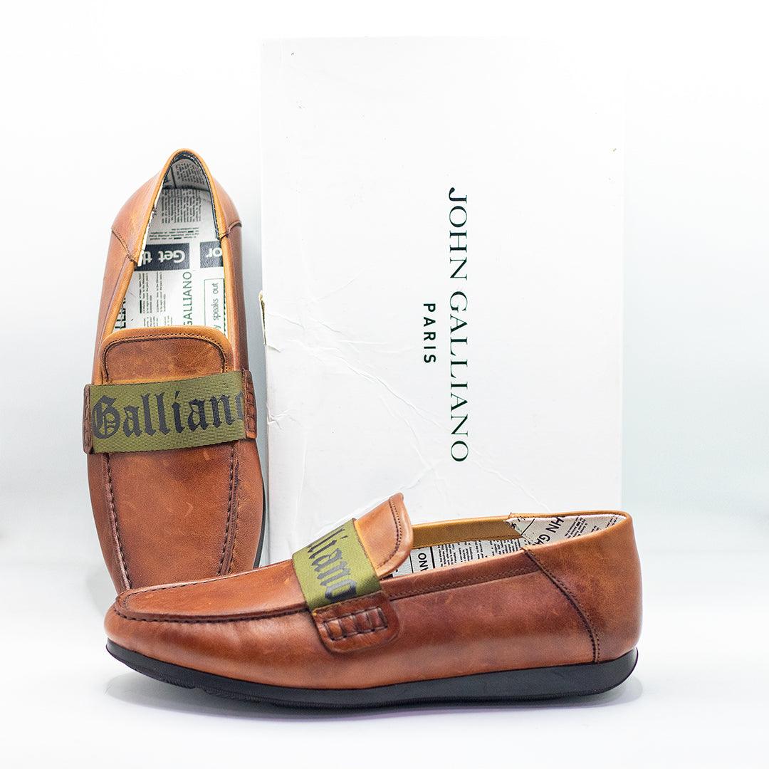 John Galliano Green Branded Belted Leather Shoe - Brown - Obeezi.com