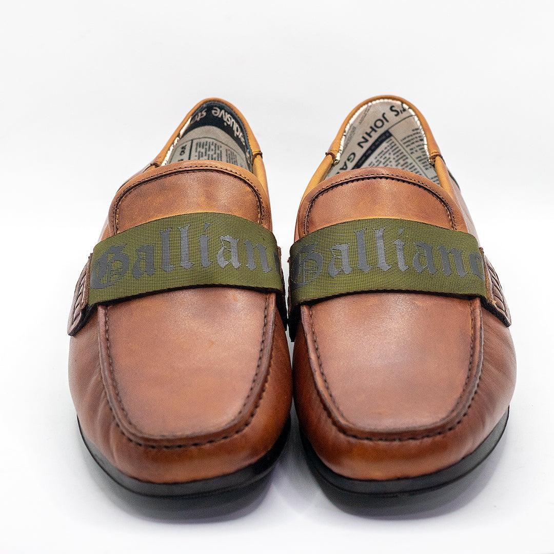 John Galliano Green Branded Belted Leather Shoe - Brown - Obeezi.com