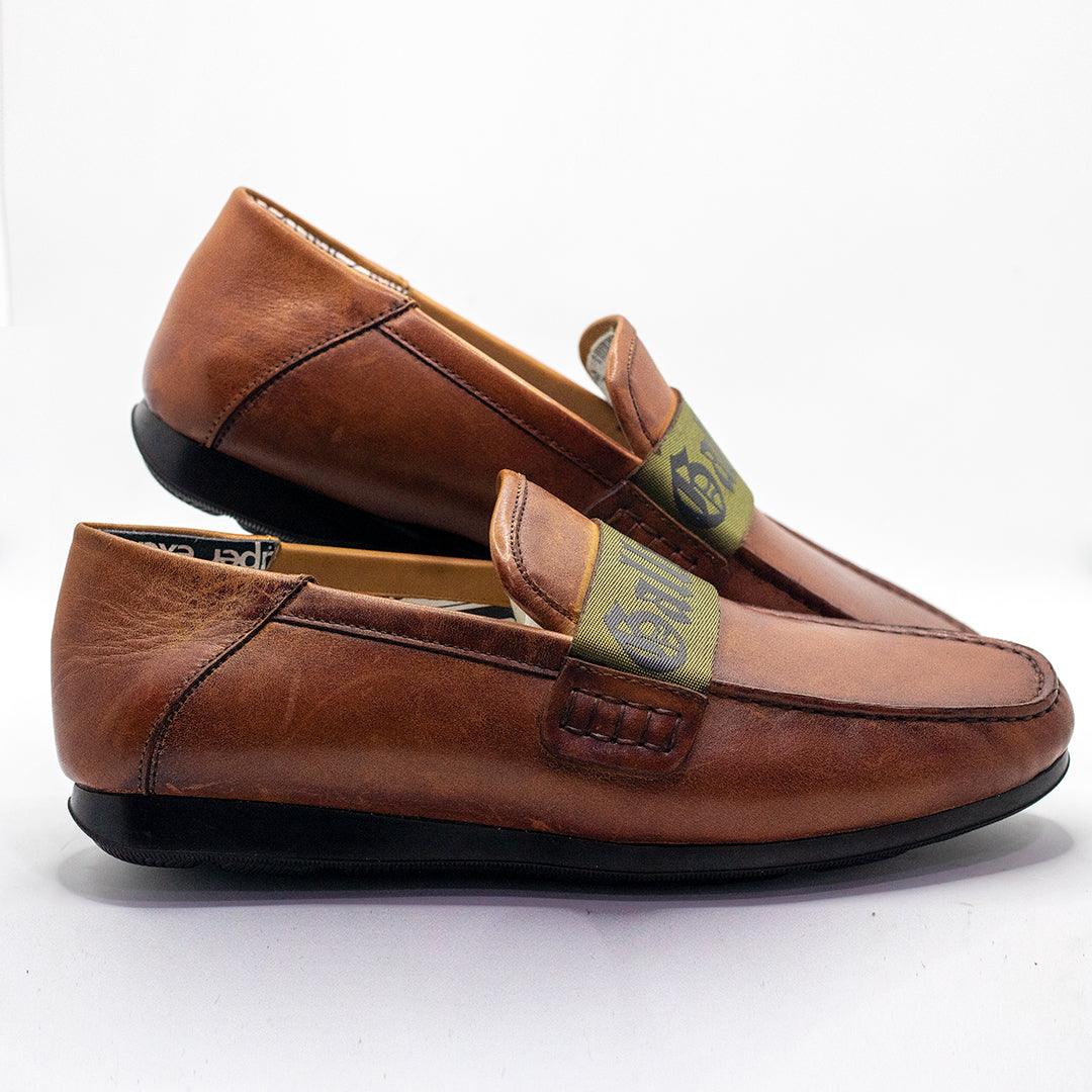 John Galliano Green Branded Belted Leather Shoe - Brown - Obeezi.com