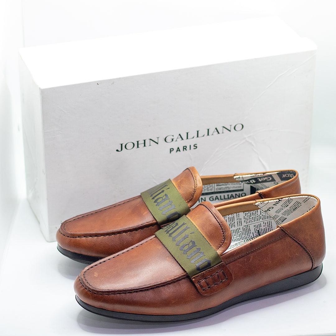 John Galliano Green Branded Belted Leather Shoe - Brown - Obeezi.com