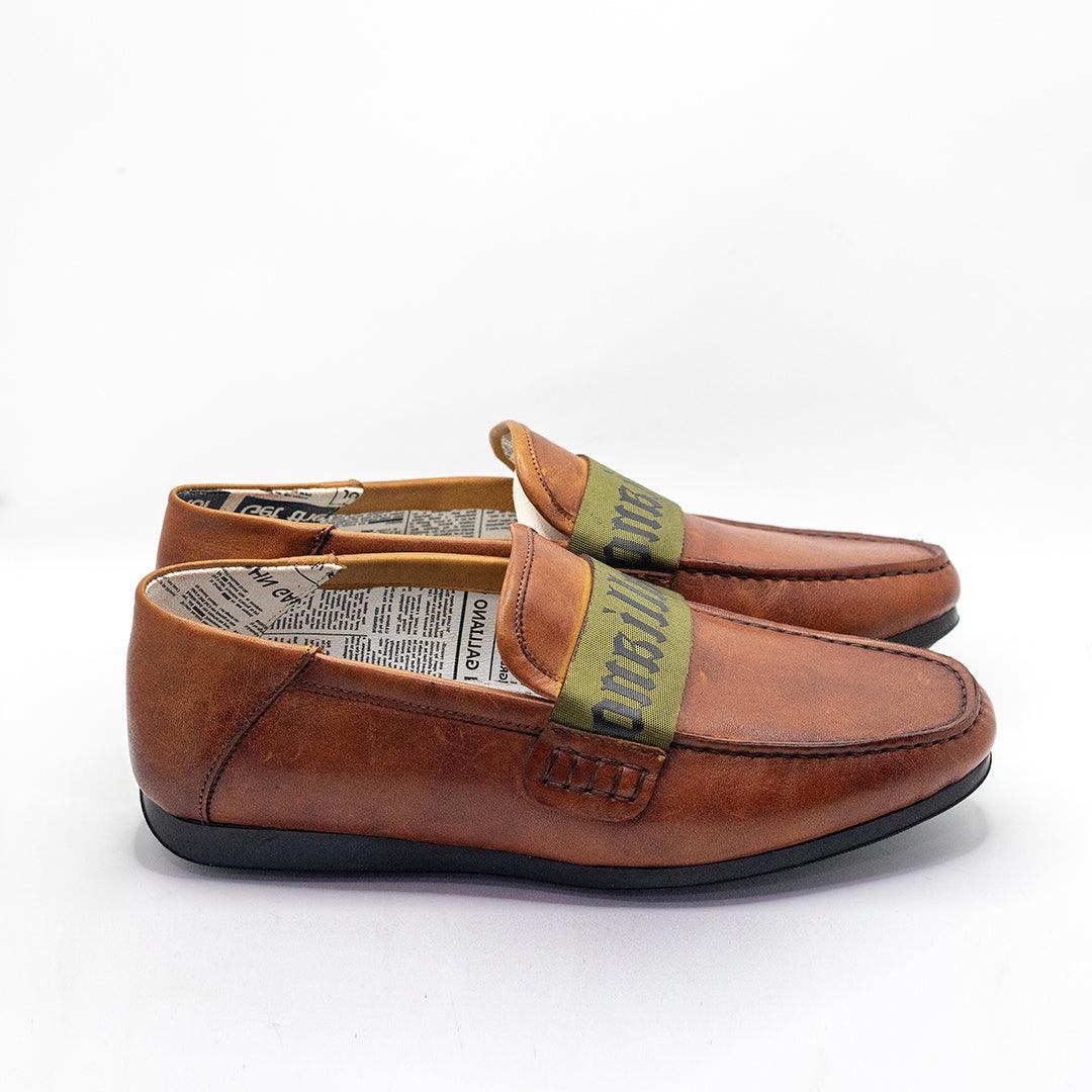 John Galliano Green Branded Belted Leather Shoe - Brown - Obeezi.com