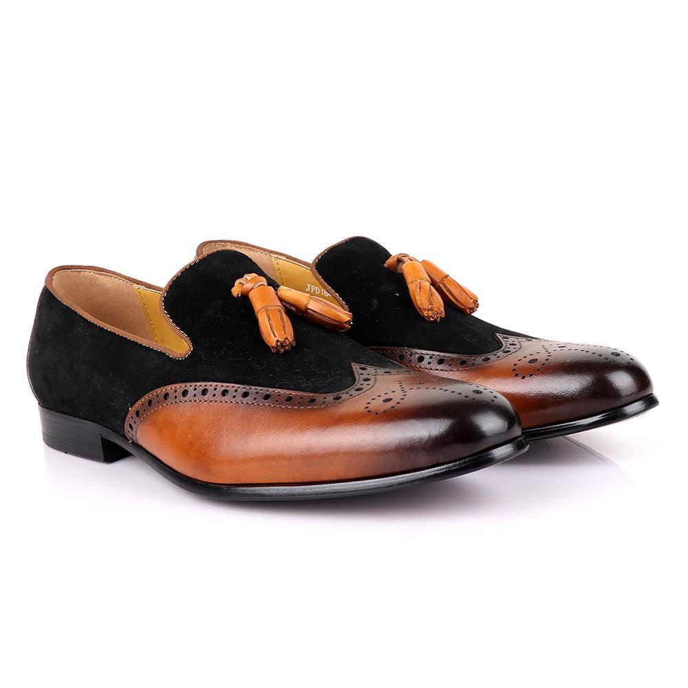 John Mendon Black Suede And Brown Leather Shoe - Obeezi