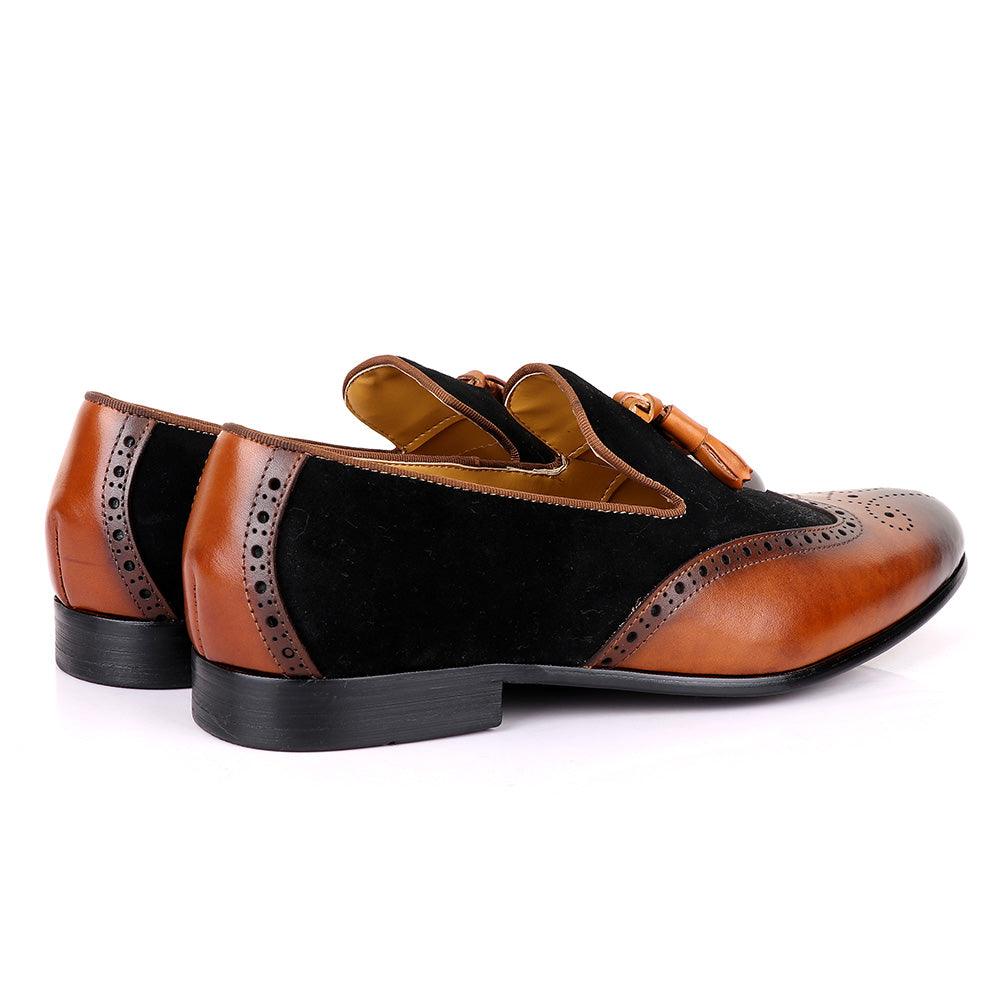 John Mendon Black Suede And Brown Leather Shoe - Obeezi