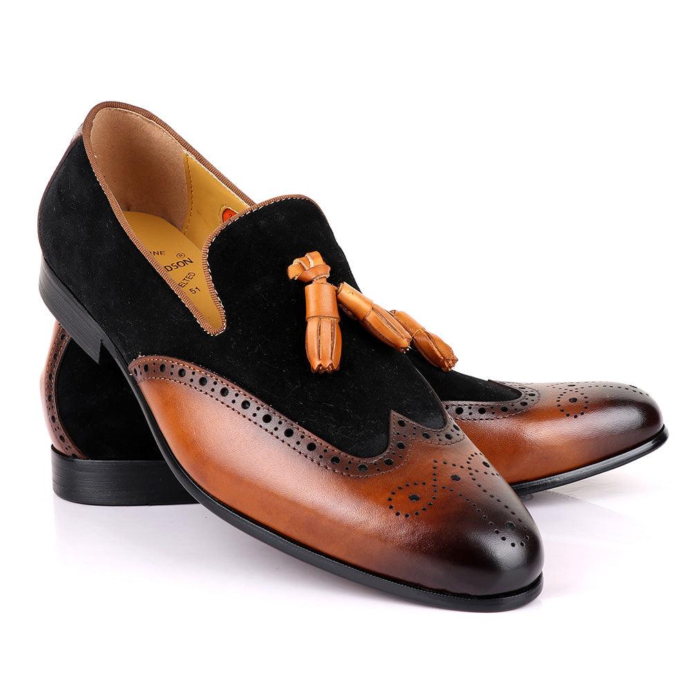 John Mendon Black Suede And Brown Leather Shoe - Obeezi