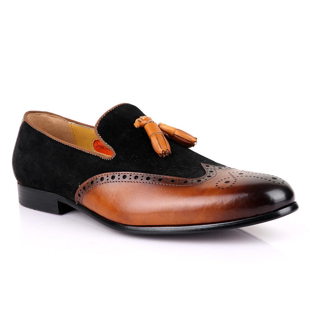 John Mendon Black Suede And Brown Leather Shoe - Obeezi