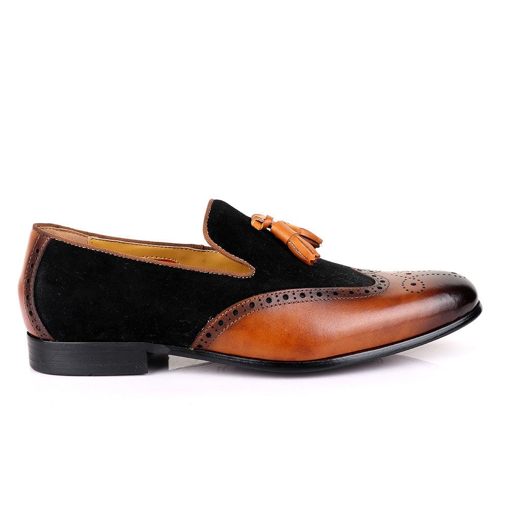 John Mendon Black Suede And Brown Leather Shoe - Obeezi
