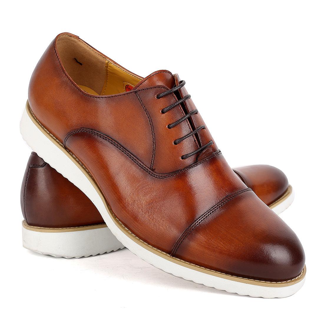 John Mendon Daytonaline Plain Leather Sneakers Shoe-Brown - Obeezi.com
