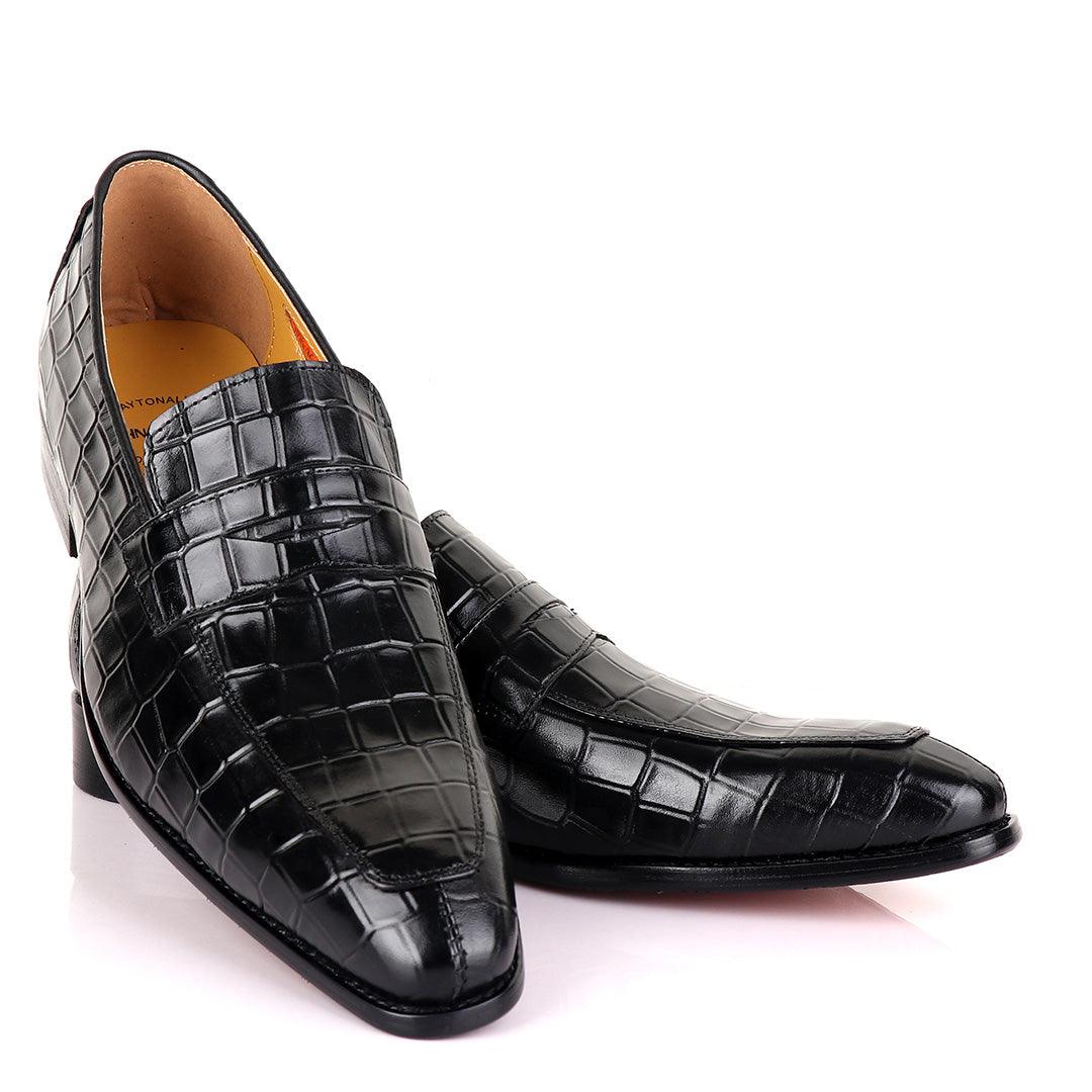John Mendson Black Croc Leather Shoe - Obeezi